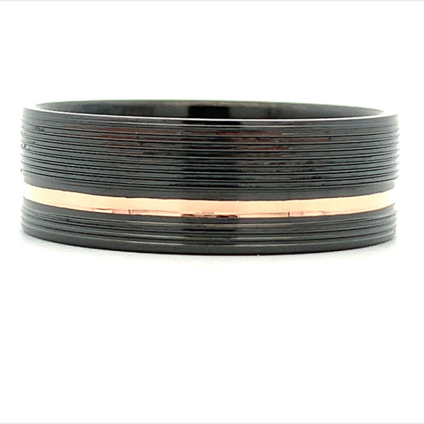 7MM Men's Zirconium Machine Finish & Rose Gold - Size 8.5