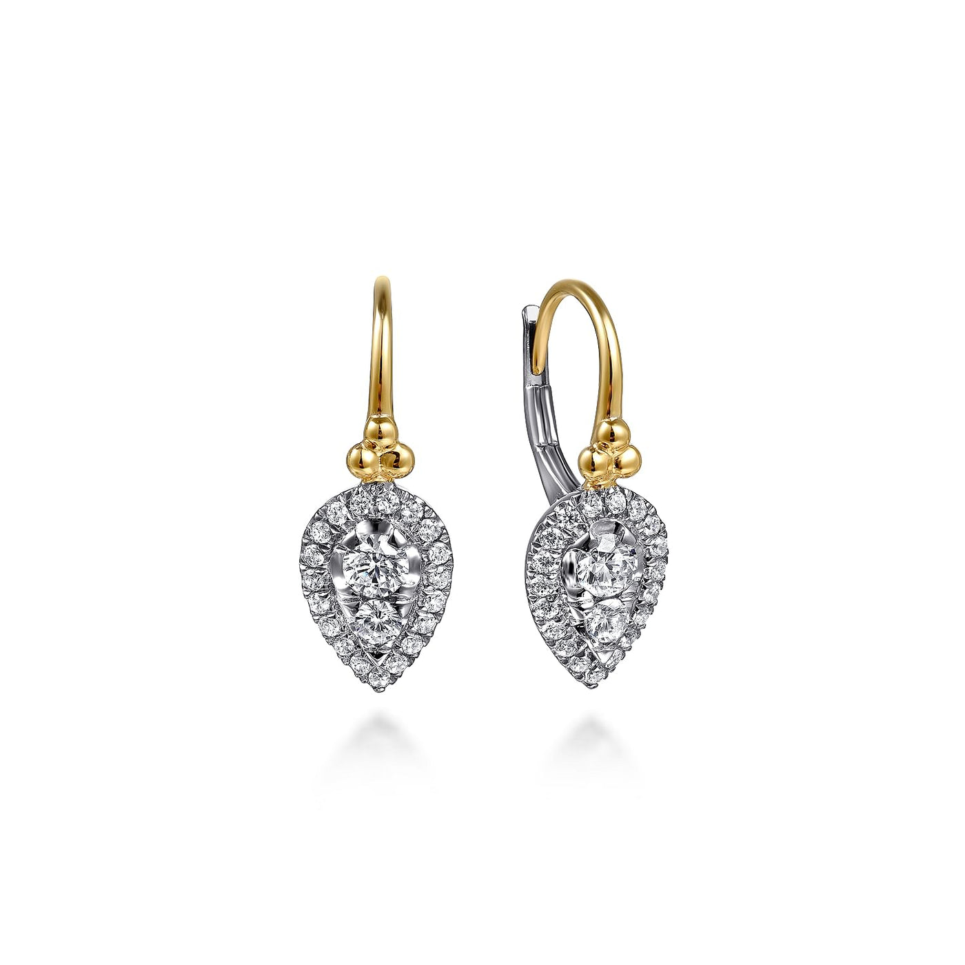 14K YELLOW AND WHITE GOLD BUJUKAN DIAMOND DROP EARRINGS - John Thomas Jewelers.