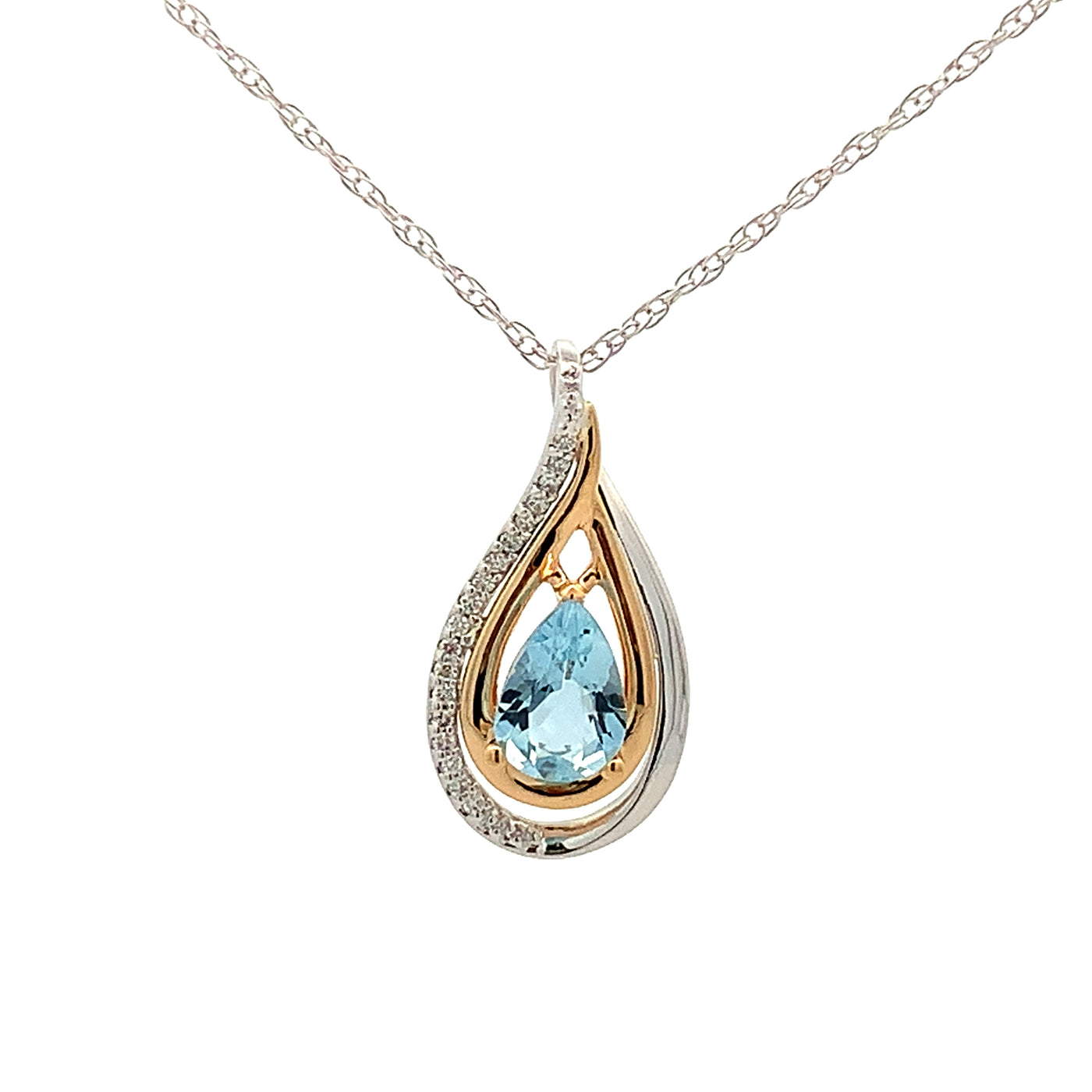14K TWO TONED AQUA AND DIAMOND PENDANT