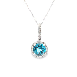 14K Rose London Blue Topaz Necklace with Diamonds