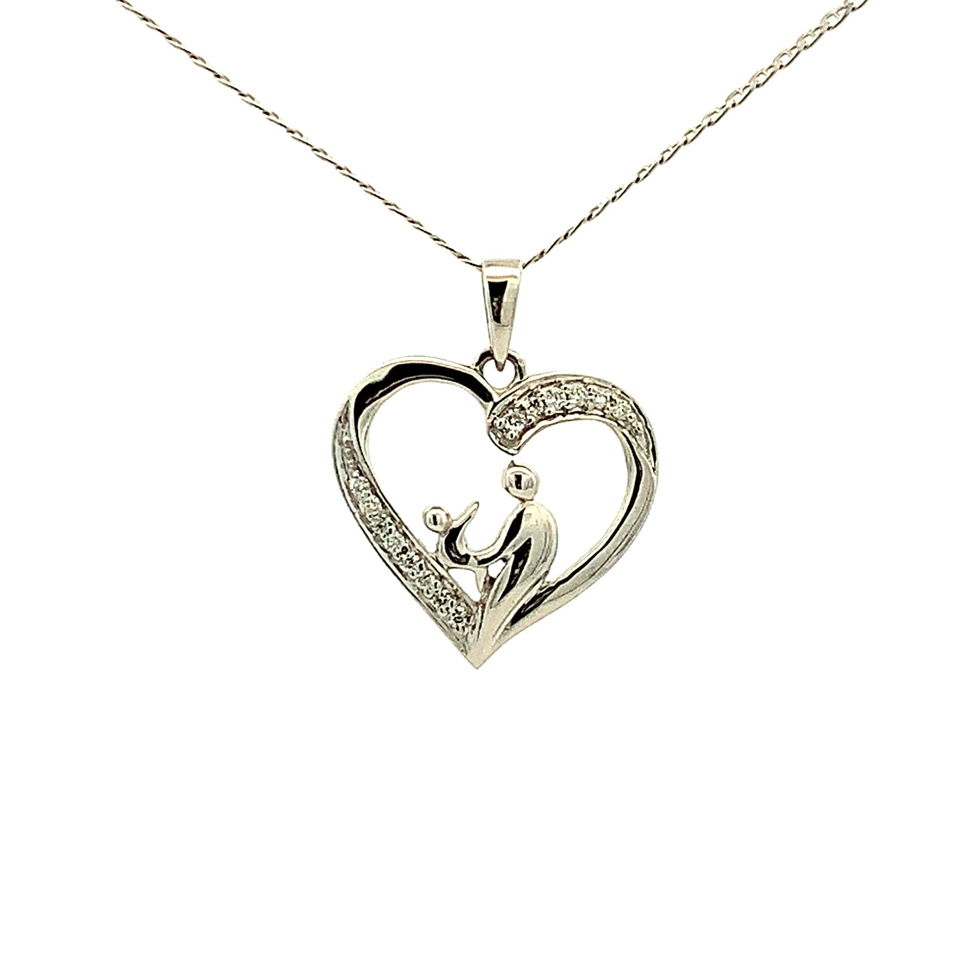 DIAMOND HEART MOTHER AND CHILD  PENDANT