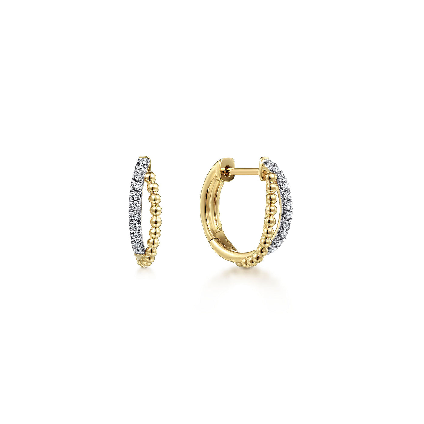 14K YELLOW GOLD TWISTED PAVE DIAMOND HUGGIE EARRINGS - John Thomas Jewelers.