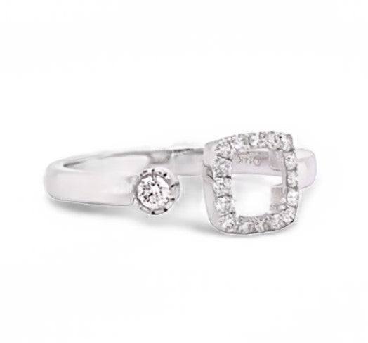 14K WHITE GOLD OPEN SHANK CLASSY DIAMOND STAPLE RING