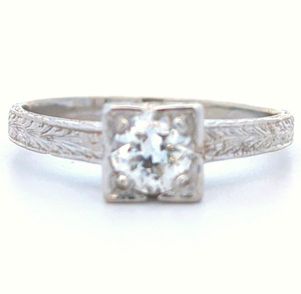 EURO CUT ENGRAVED ESTATE DIAMOND RING