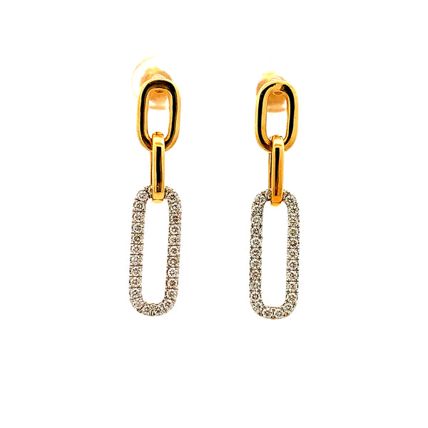 14KWY TWO TONE PAPERCLIP DIAMOND EARRINGS
