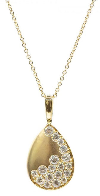 BRUSHED 14K YELLOW GOLD PEAR SHAPED DIAMOND PENDANT