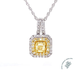 14K White Gold Necklace with Yellow Diamonds