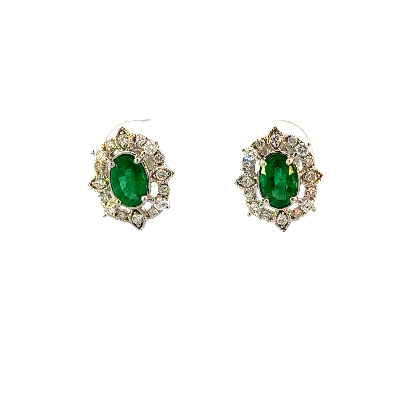 14KW EMERALD AND DIAMOND EARRINGS