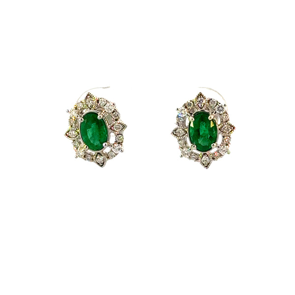 14KW EMERALD AND DIAMOND EARRINGS