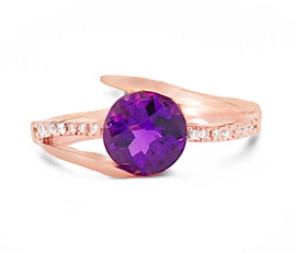 14K Rose 1.30CT Amethyst Modern Ring with Diamond Accents