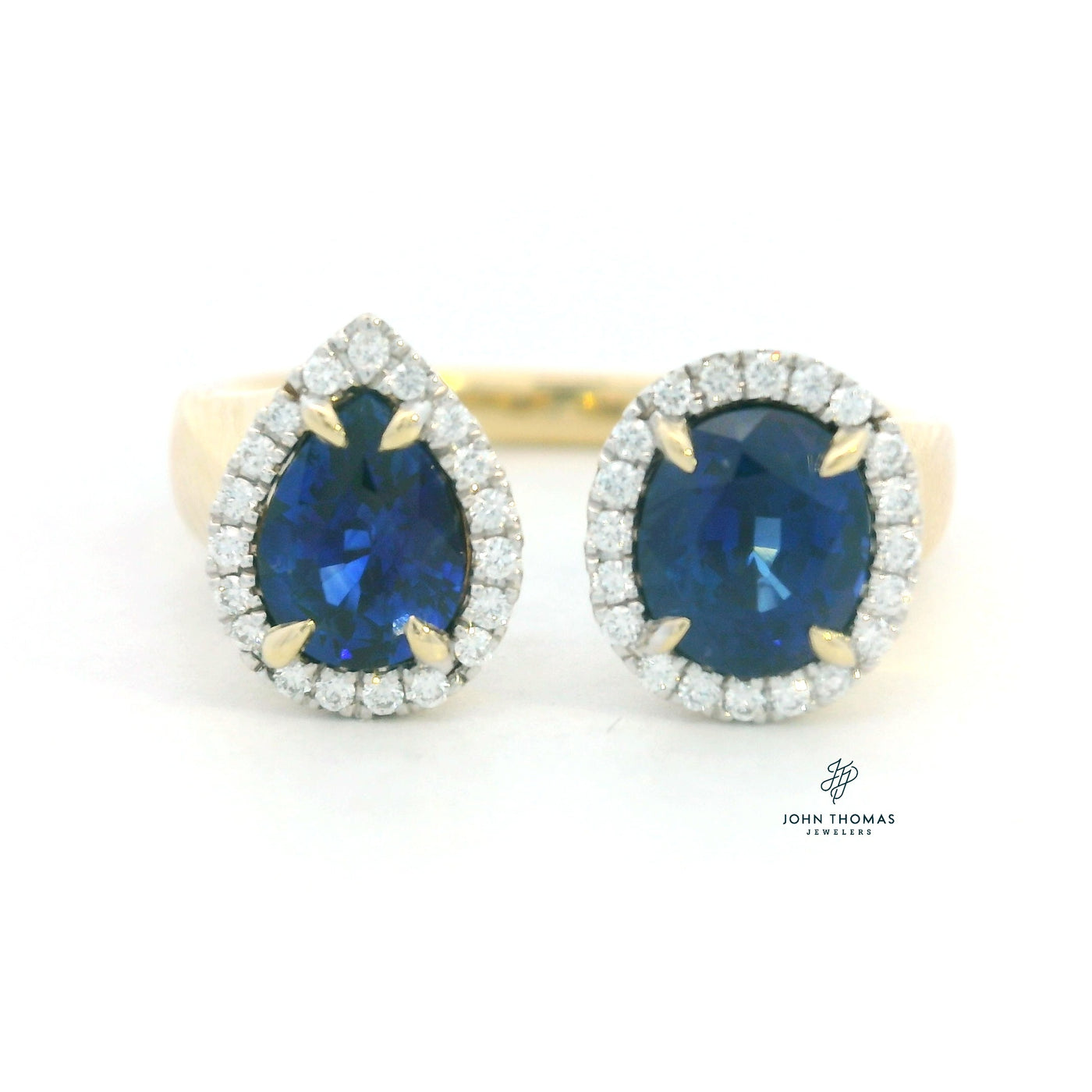 14KY TWO BLUE SAPPHIRE AND DIAMOND RING