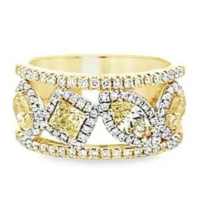 14K WHITE DIAMOND AND FANCY YELLOW DIAMOND RING