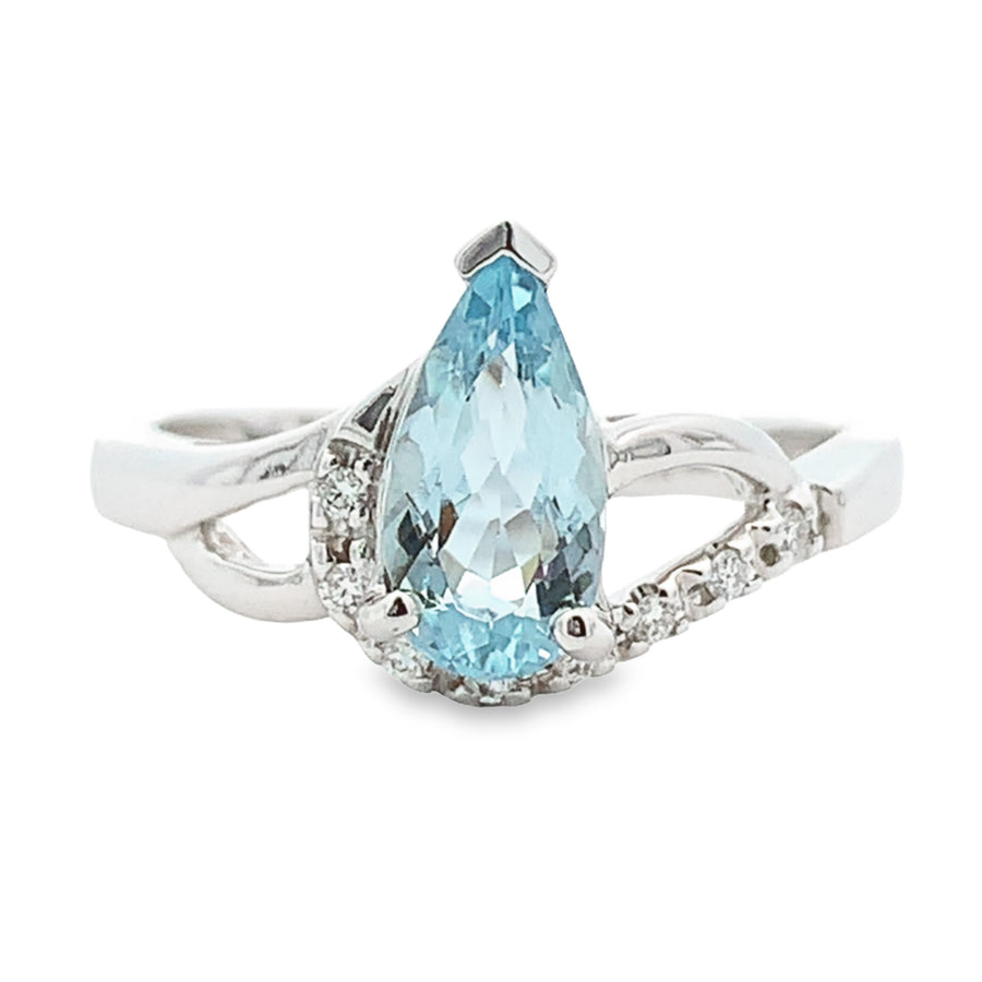 14K Pear Shaped Aquamarine & Diamond Fashion Ring