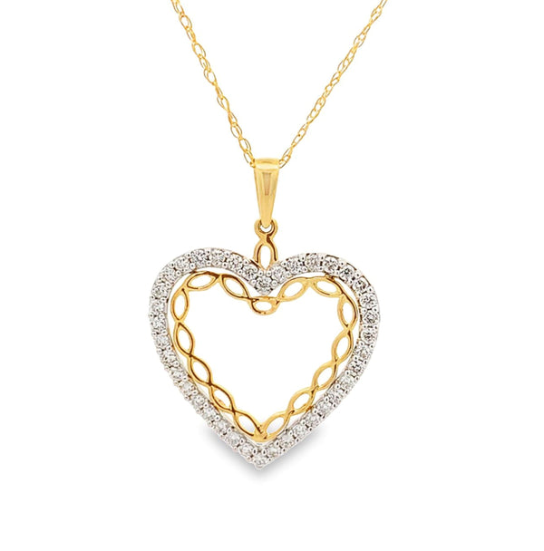14K TWO TONE GOLD DIAMOND HEART NECKLACE