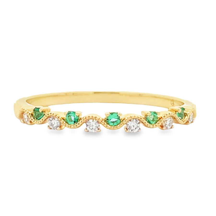 14K Yellow Gold Emerald with Diamond Stackable Ring