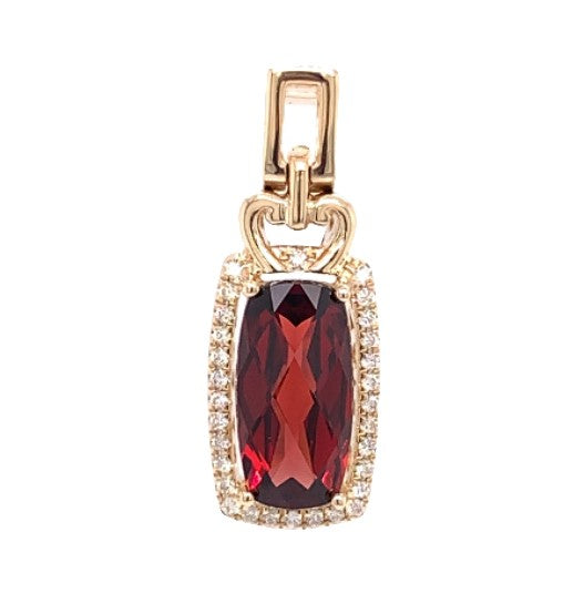 14K ELEGANT GARNET PENDANT WITH DIAMOND HALO ACCENT
