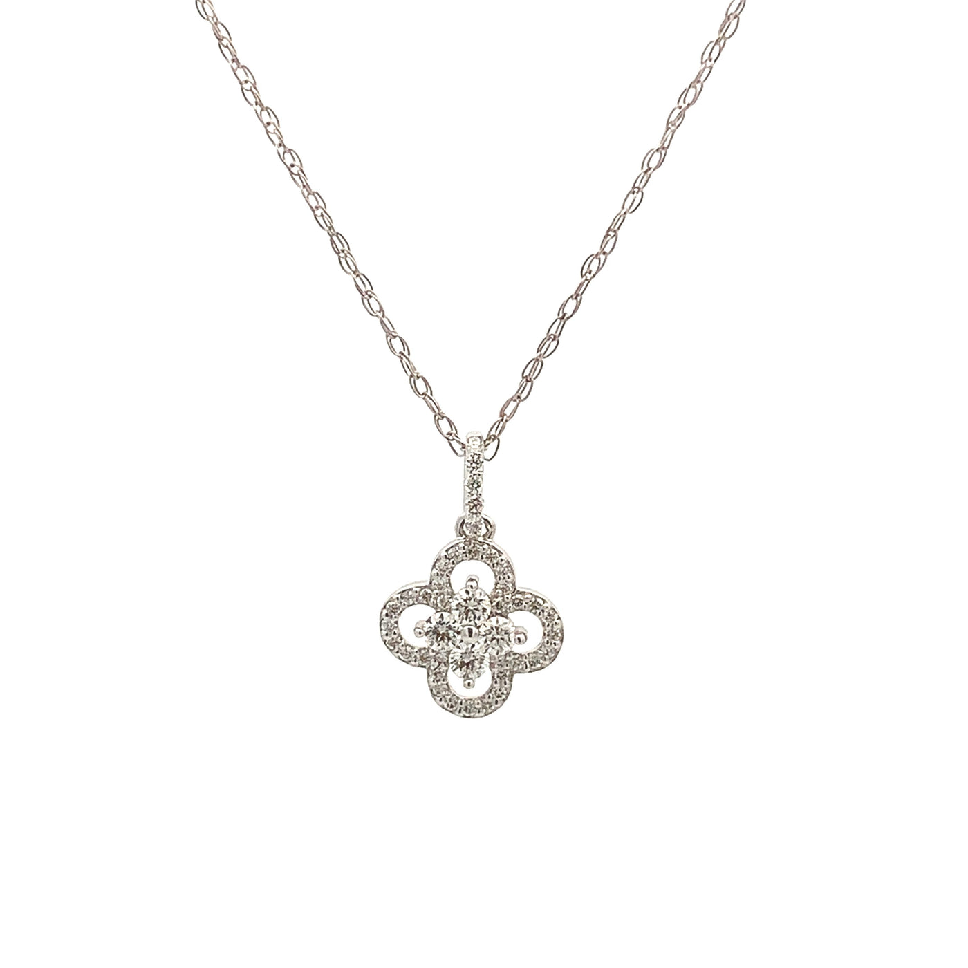 14K WHITE GOLD DIAMOND CLOVER NECKLACE .33CTW