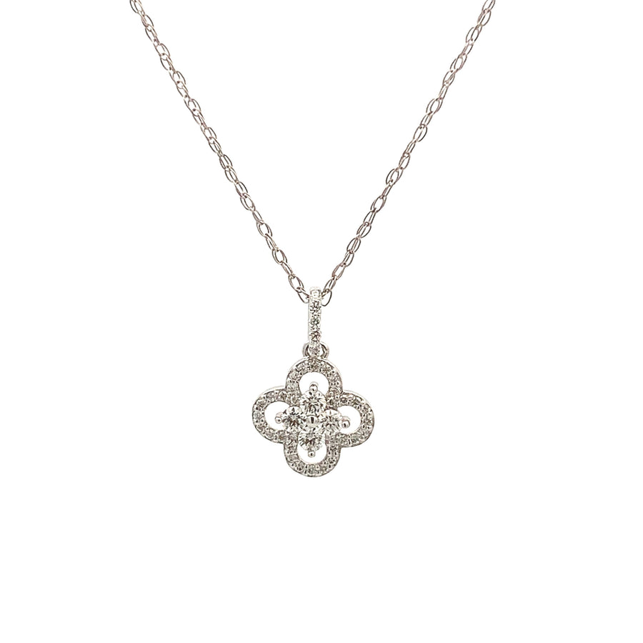 14K White Gold Diamond Clover Necklace .33CTW
