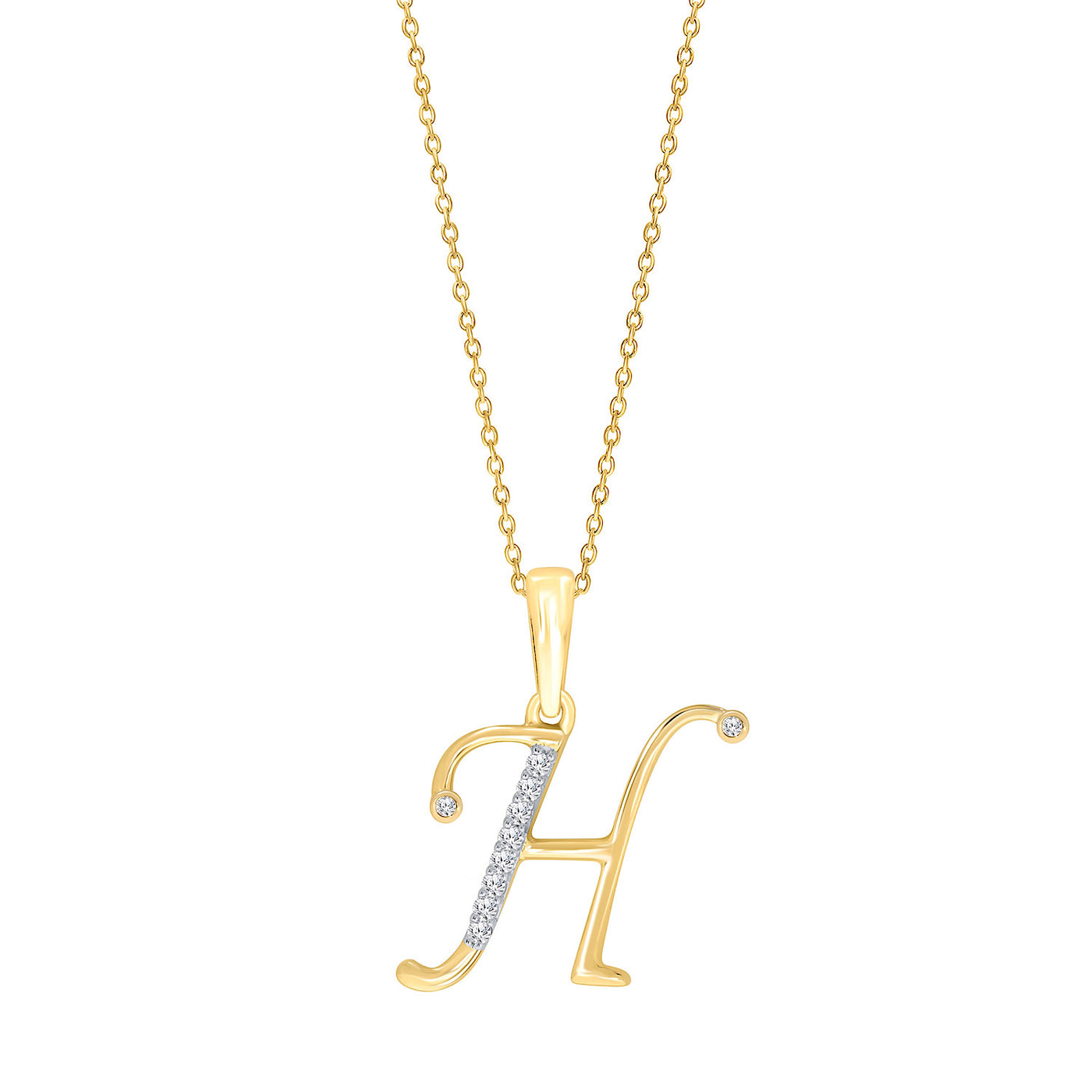 10K YELLOW GOLD "H" INITIAL DIAMOND NECKLACE WITH 18" CHAIN