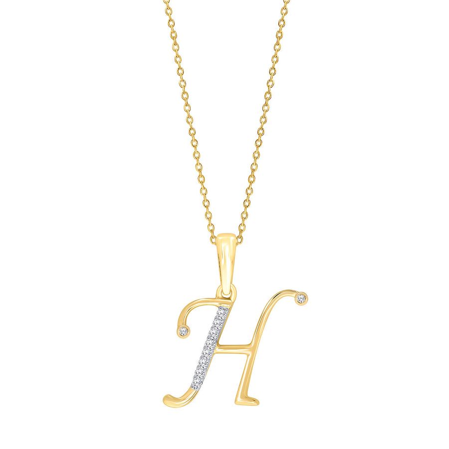 10K Yellow Gold "H" Initial Diamond Necklace with 18" Chain