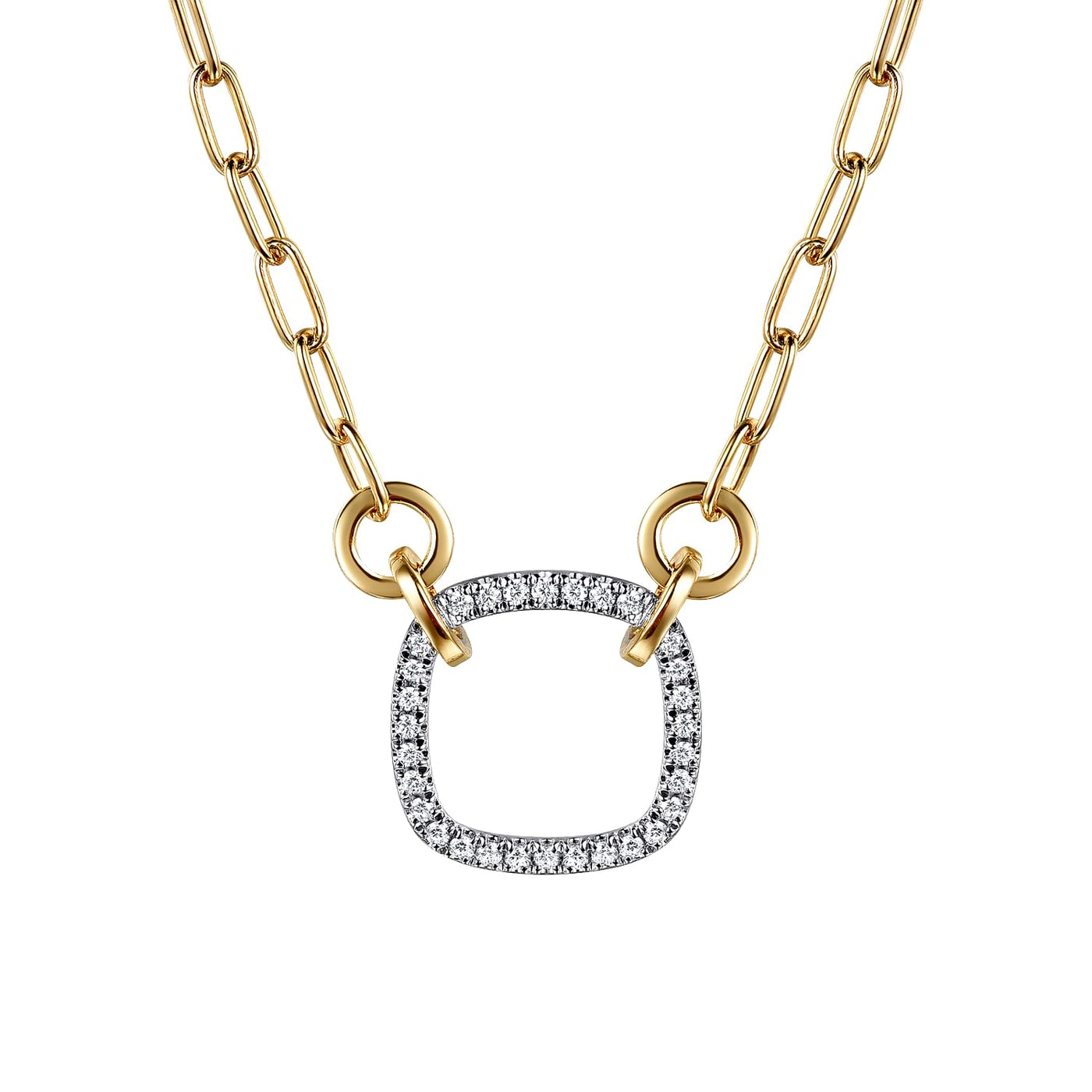 14KYW OPEN CUSHION SHAPE  DIAMOND HOLLOW PAPERCLUP CHAIN NECKLACE