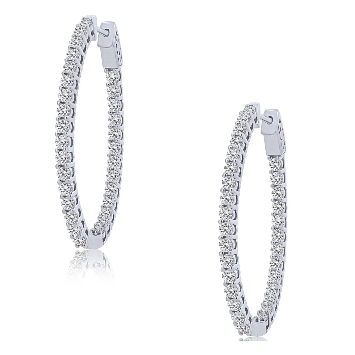 14K WHITE GOLD INSIDE OUT HOOP DIAMOND EARRINGS 3.0CTW