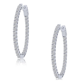 14K White Gold Inside Out Hoop Diamond Earrings 3CTW