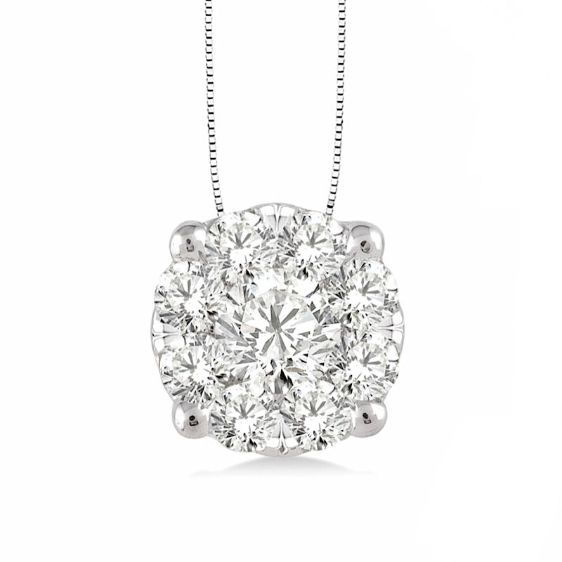 Lovebright 14K White Gold Diamond Cluster Necklace 1/2CTW
