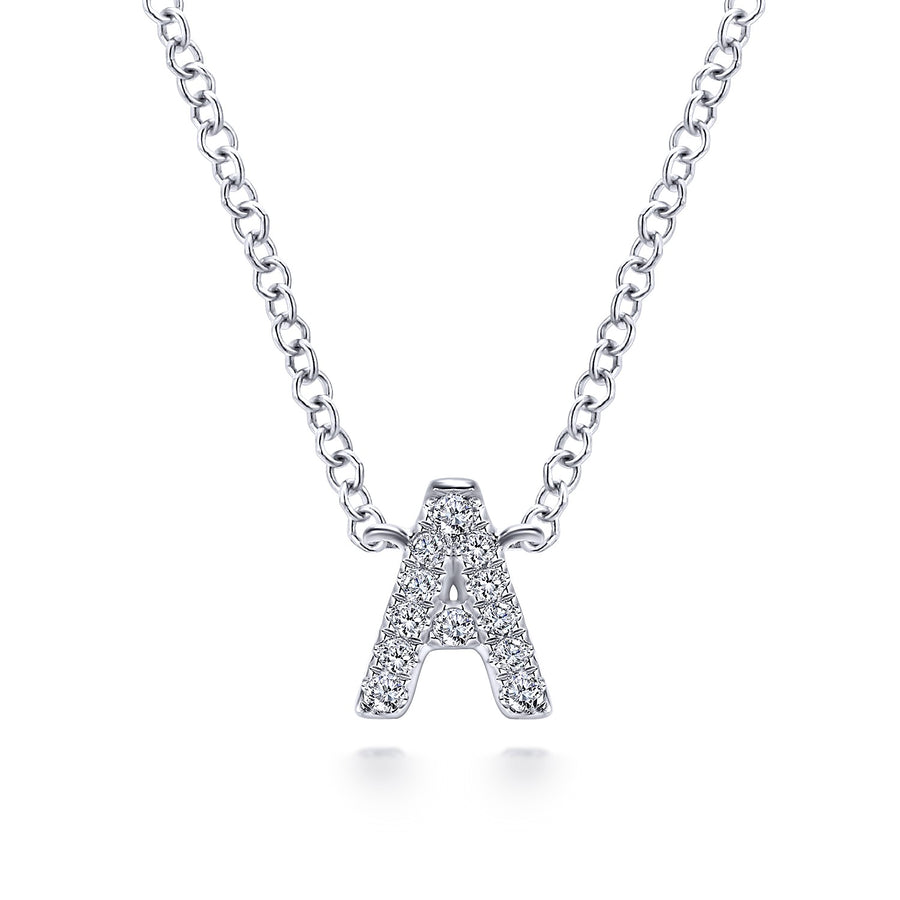 14KT White Gold Diamond A Initial Pendant Necklace
