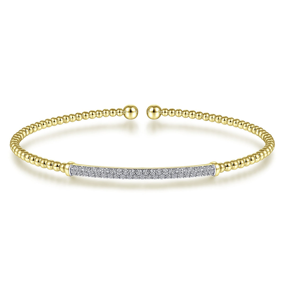 14KT Yellow Gold Bujukan Split Flex Cuff Bracelet with Diamond Pavé Bar