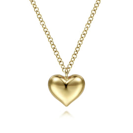 14KT Yellow Gold Puff Heart Pendant Necklace
