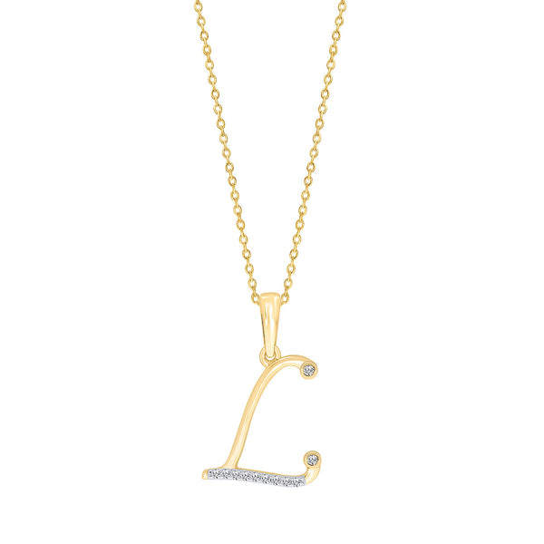 10K YELLOW GOLD "L" INITIAL DIAMOND NECKLACE WITH 16" CHAIN