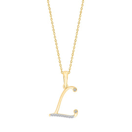 10K Yellow Gold "L" Initial Diamond Necklace with 16" Chain