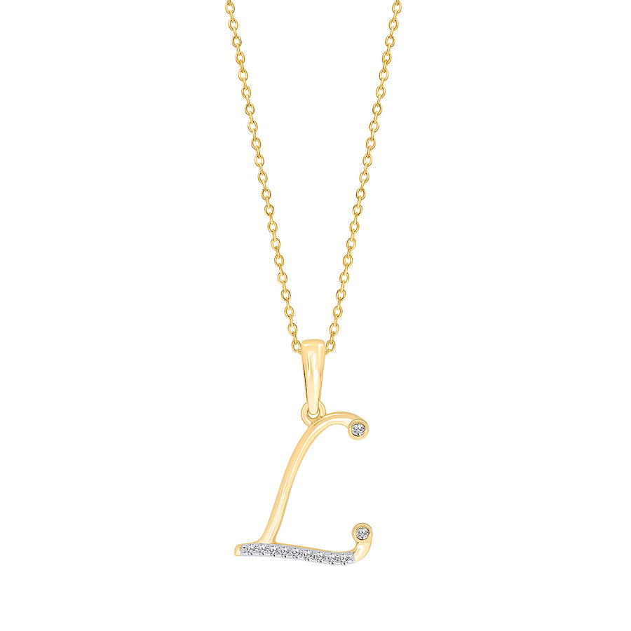 10K Yellow Gold "L" Initial Diamond Necklace with 16" Chain