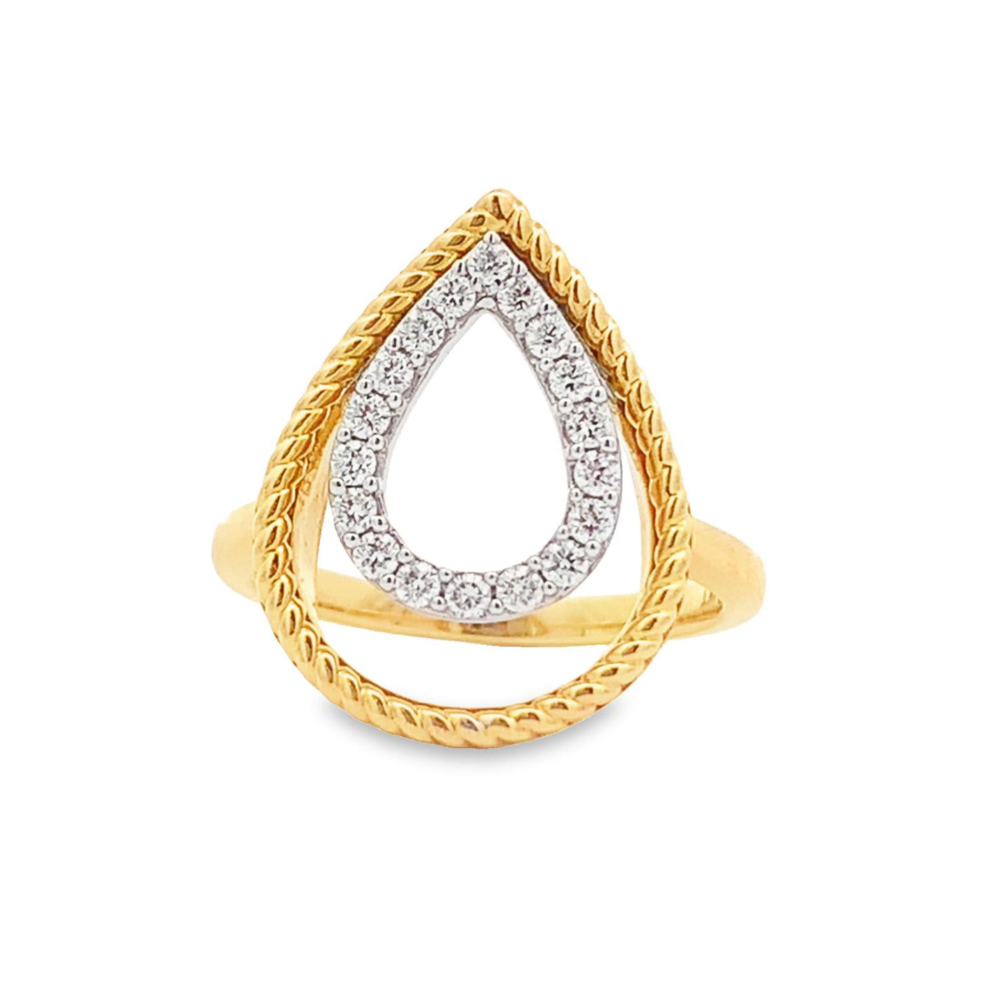 14K TWO TONE TEARDROP RING WITH DIAMONDS
