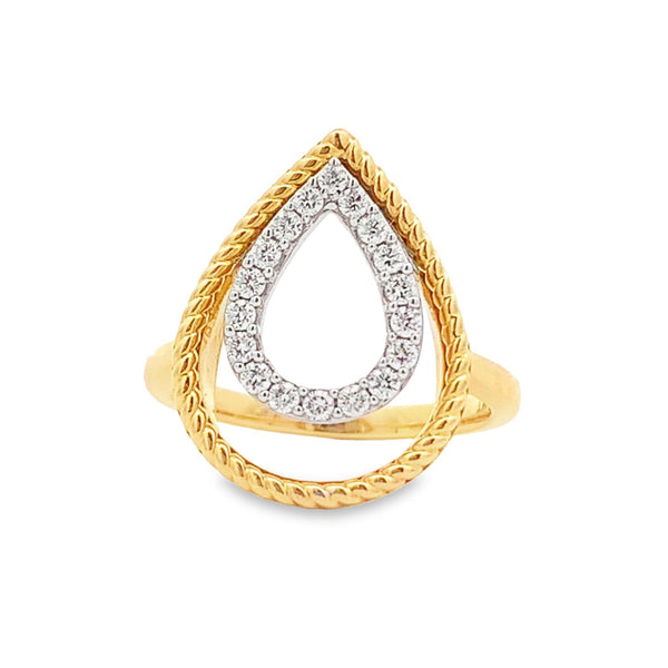 14K TWO TONE TEARDROP RING WITH DIAMONDS