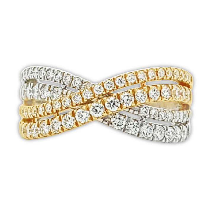 14K Two-Tone Cross-Over Diamond Right Hand Ring