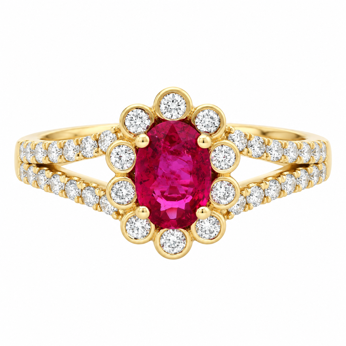 14KY RUBY AND DIAMOND SPLIT SHANK RING