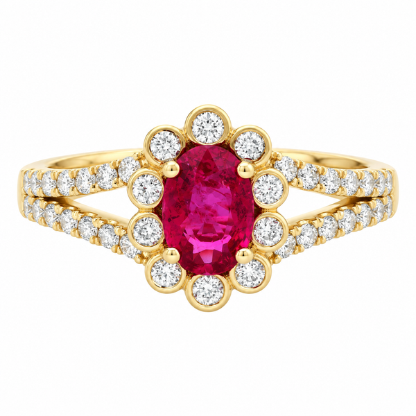 14KY RUBY AND DIAMOND SPLIT SHANK RING