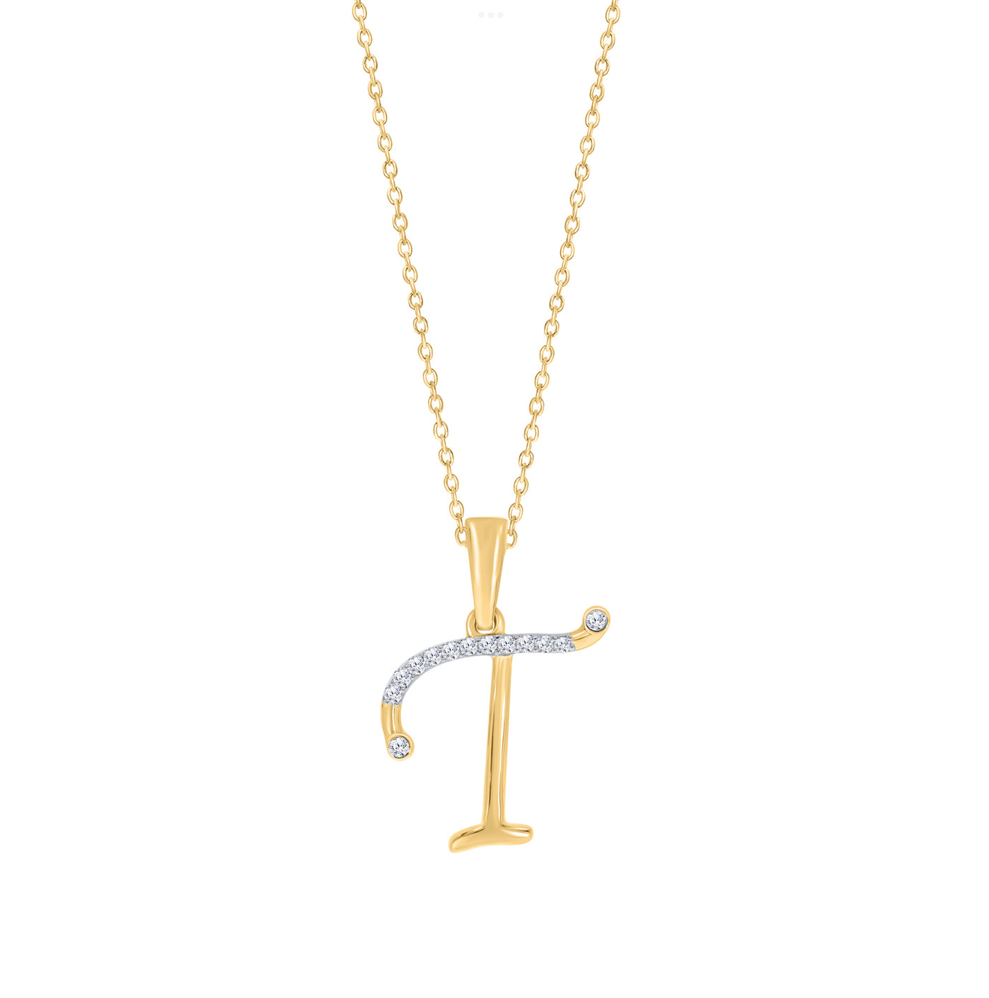 10K YELLOW GOLD "T" INITIAL DIAMOND NECKLACE WITH 18" CHAIN