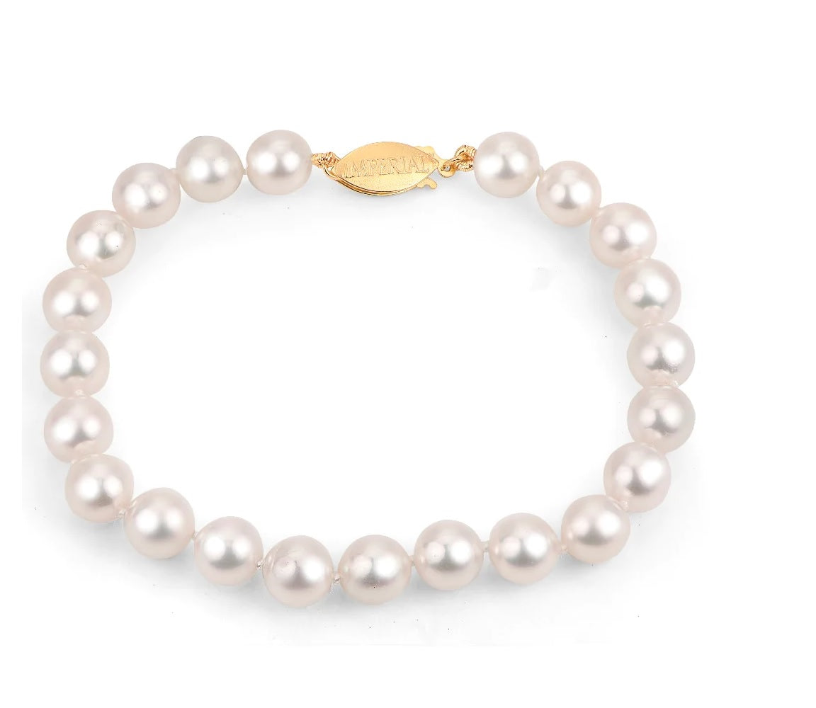 14 KARAT YELLOW GOLD 7.5" AKOYA PEARL BRACELET
