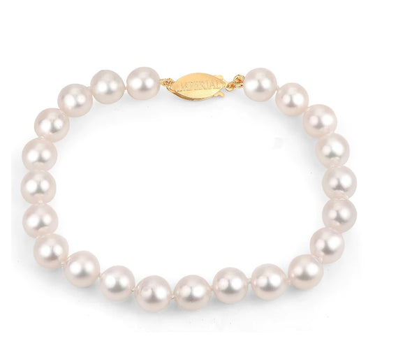14 KARAT YELLOW GOLD 7.5" AKOYA PEARL BRACELET