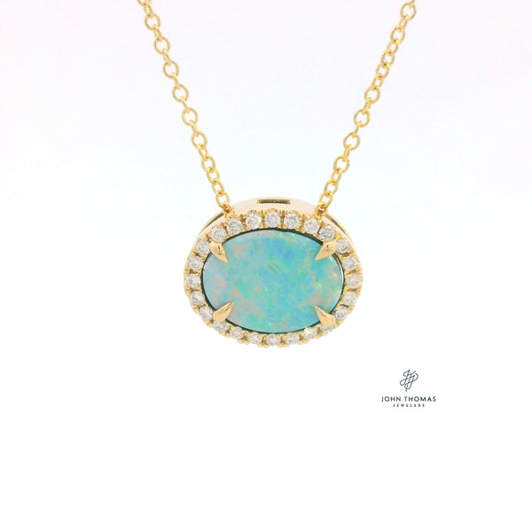14K YELLOW GOLD OPAL AND DIAMOND PENDANT