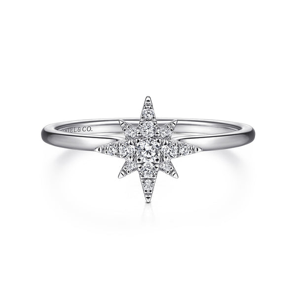 14KT White Gold Diamond Starburst Ring