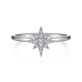 14KT White Gold Diamond Starburst Ring
