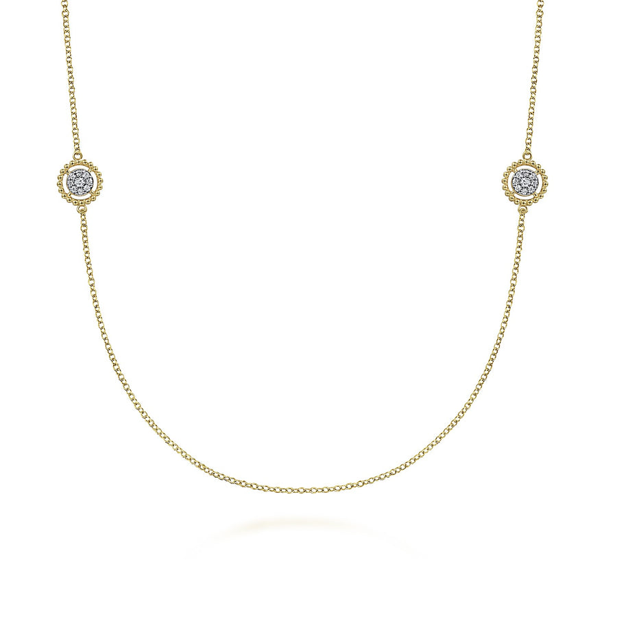 32 inch 14KT Yellow Gold Double Sided Diamond Bujukan Station Necklace