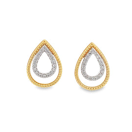 14K Two Tone Double Teardrop Diamond Earrings