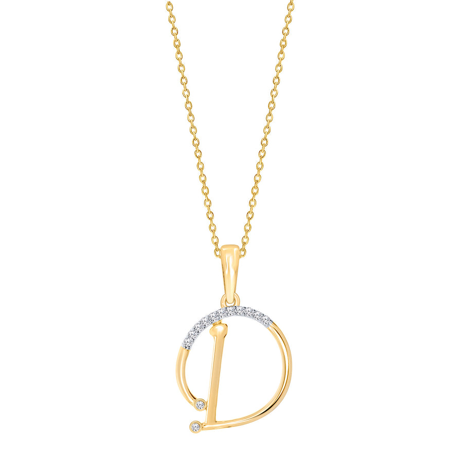 10K Yellow Gold "D" Initial Diamond Necklace with 16" Chain
