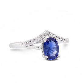 14K Elegant 1.10CT Oval Sapphire and Diamond Ring
