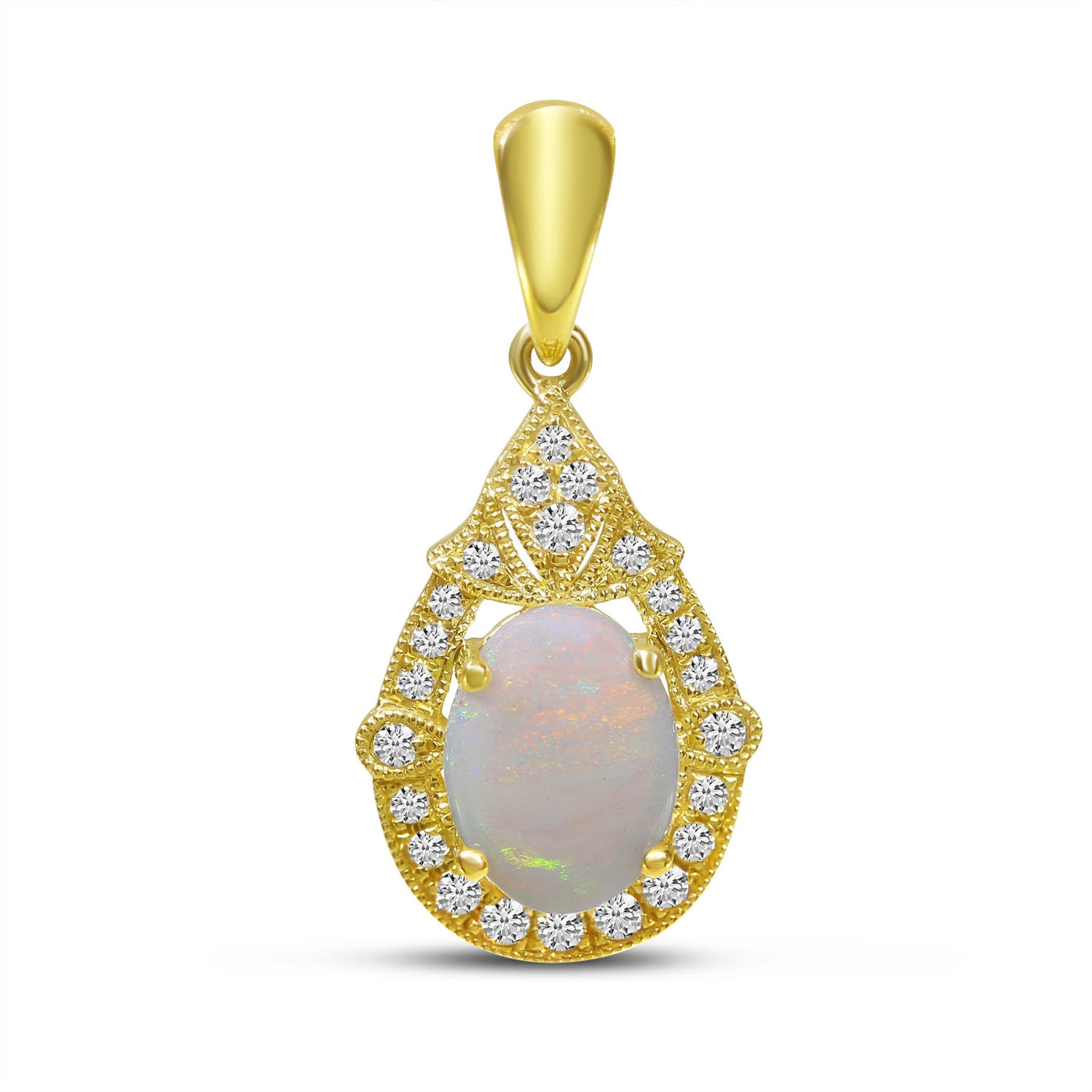 14KY OVAL OPAL AND DIAMOND PENDANT